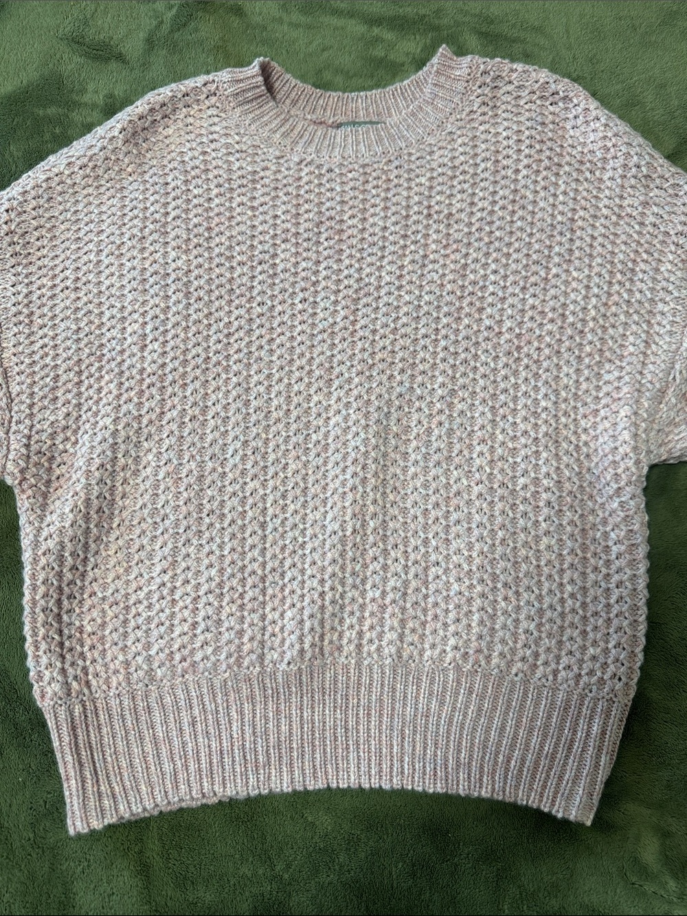 Falls Creek Creamy Light Pink Crewneck Short-Sleeve Sweater